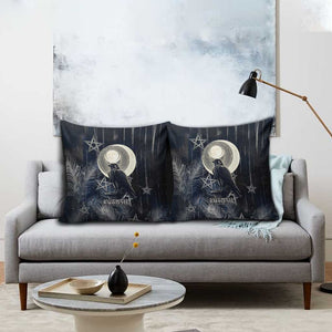 Khonsu Pillow Cover Ancient Egyptian Dark Feather Pattern, Moonlit Raven Symbol, and Eye Lotus - African Pride