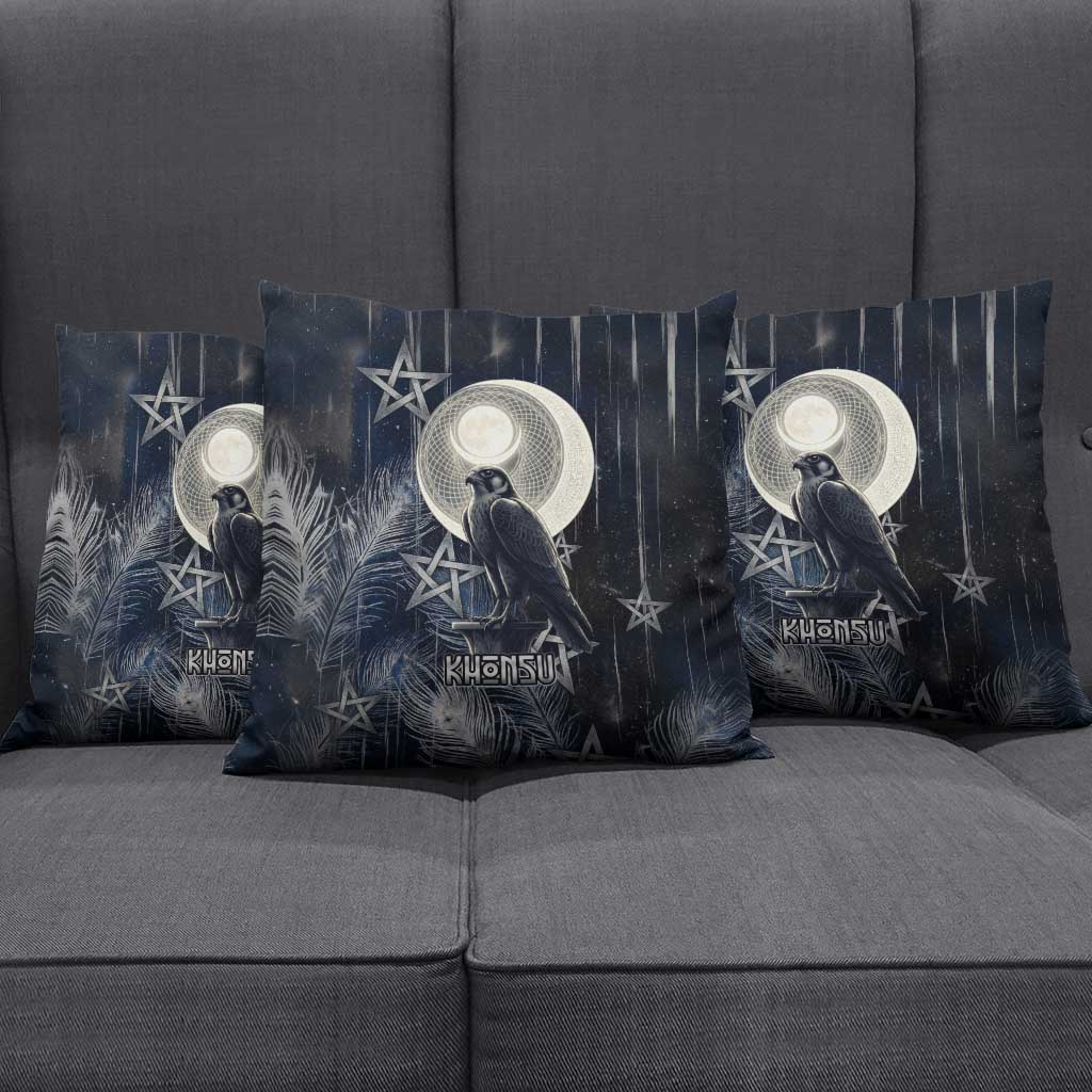 Khonsu Pillow Cover Ancient Egyptian Dark Feather Pattern, Moonlit Raven Symbol, and Eye Lotus - African Pride