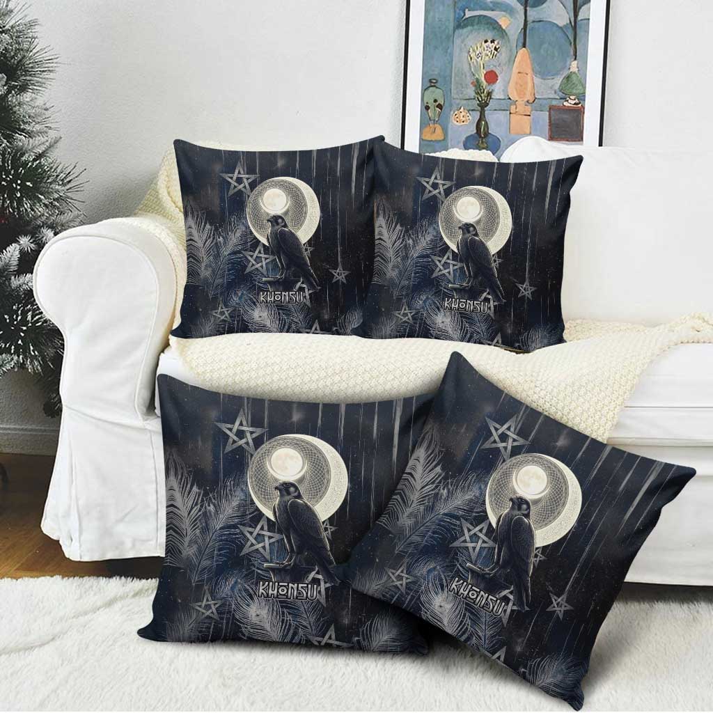 Khonsu Pillow Cover Ancient Egyptian Dark Feather Pattern, Moonlit Raven Symbol, and Eye Lotus - African Pride