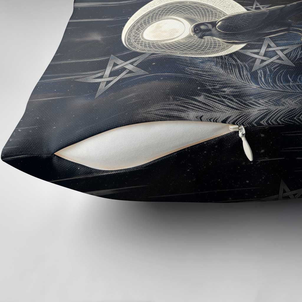 Khonsu Pillow Cover Ancient Egyptian Dark Feather Pattern, Moonlit Raven Symbol, and Eye Lotus - African Pride