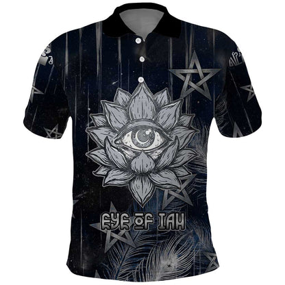 Khonsu Polo Shirt Ancient Egyptian Dark Feather Pattern, Moonlit Raven Symbol, and Eye Lotus - African Pride