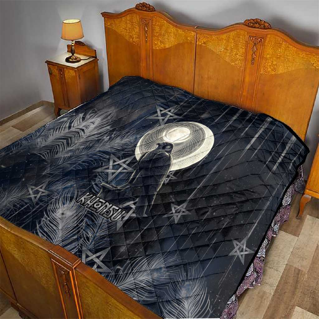 Khonsu Quilt Ancient Egyptian Dark Feather Pattern, Moonlit Raven Symbol, and Eye Lotus - African Pride