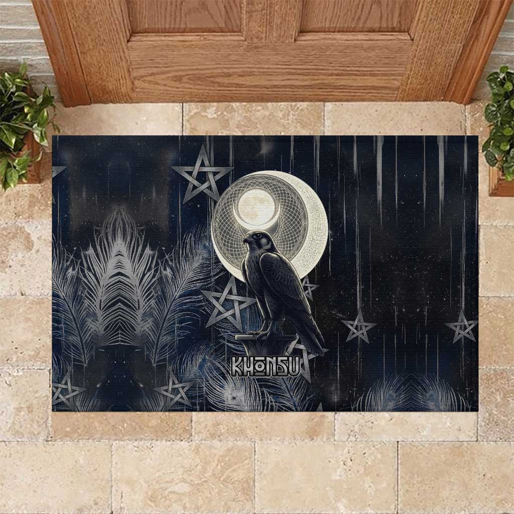 Khonsu Rubber Doormat Ancient Egyptian Dark Feather Pattern, Moonlit Raven Symbol, and Eye Lotus - African Pride