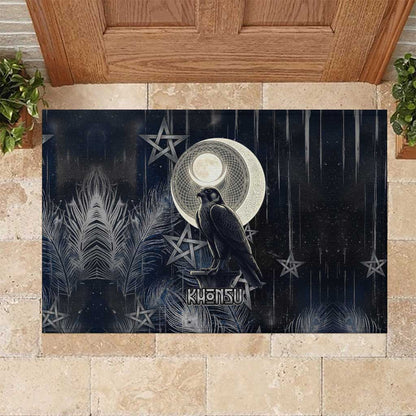 Khonsu Rubber Doormat Ancient Egyptian Dark Feather Pattern, Moonlit Raven Symbol, and Eye Lotus - African Pride