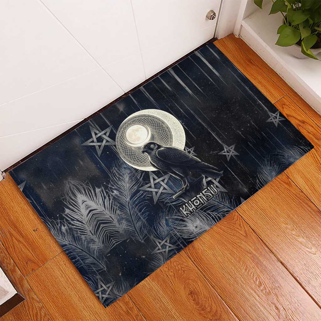 Khonsu Rubber Doormat Ancient Egyptian Dark Feather Pattern, Moonlit Raven Symbol, and Eye Lotus - African Pride