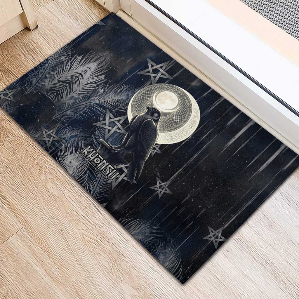 Khonsu Rubber Doormat Ancient Egyptian Dark Feather Pattern, Moonlit Raven Symbol, and Eye Lotus - African Pride