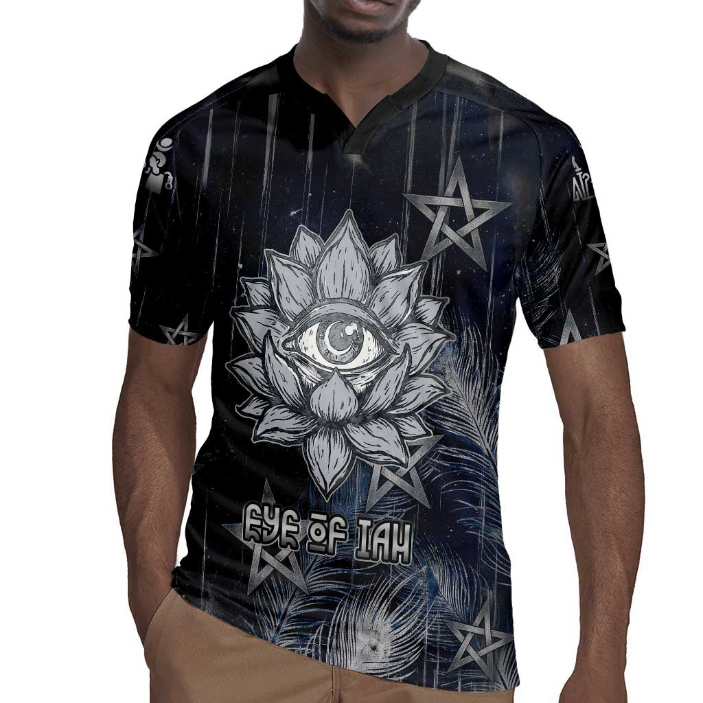 Khonsu Rugby Jersey Ancient Egyptian Dark Feather Pattern, Moonlit Raven Symbol, and Eye Lotus - African Pride