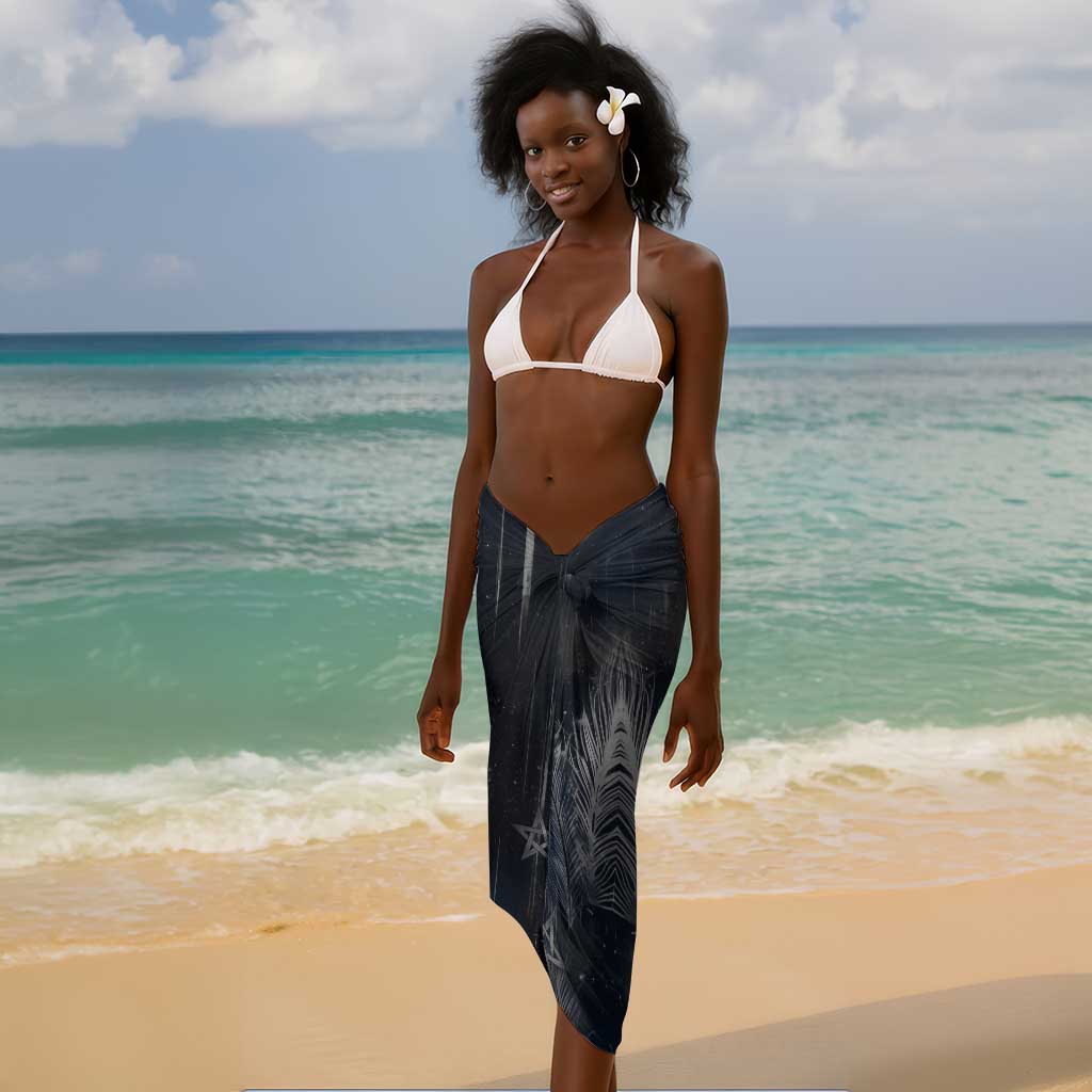 Khonsu Sarong Ancient Egyptian Dark Feather Pattern, Moonlit Raven Symbol, and Eye Lotus - African Pride