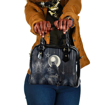 Khonsu Shoulder Handbag Ancient Egyptian Dark Feather Pattern, Moonlit Raven Symbol, and Eye Lotus - African Pride