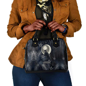 Khonsu Shoulder Handbag Ancient Egyptian Dark Feather Pattern, Moonlit Raven Symbol, and Eye Lotus - African Pride