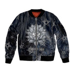 Khonsu Sleeve Zip Bomber Jacket Ancient Egyptian Dark Feather Pattern, Moonlit Raven Symbol, and Eye Lotus - African Pride