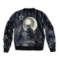 Khonsu Sleeve Zip Bomber Jacket Ancient Egyptian Dark Feather Pattern, Moonlit Raven Symbol, and Eye Lotus - African Pride