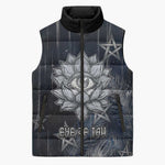 Khonsu Sleeveless Puffer Jacket Ancient Egyptian Dark Feather Pattern, Moonlit Raven Symbol, and Eye Lotus - African Pride