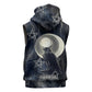Khonsu Sleeveless Zip Hoodie Ancient Egyptian Dark Feather Pattern, Moonlit Raven Symbol, and Eye Lotus - African Pride