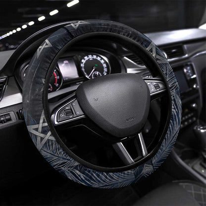 Khonsu Steering Wheel Cover Ancient Egyptian Dark Feather Pattern, Moonlit Raven Symbol, and Eye Lotus - African Pride