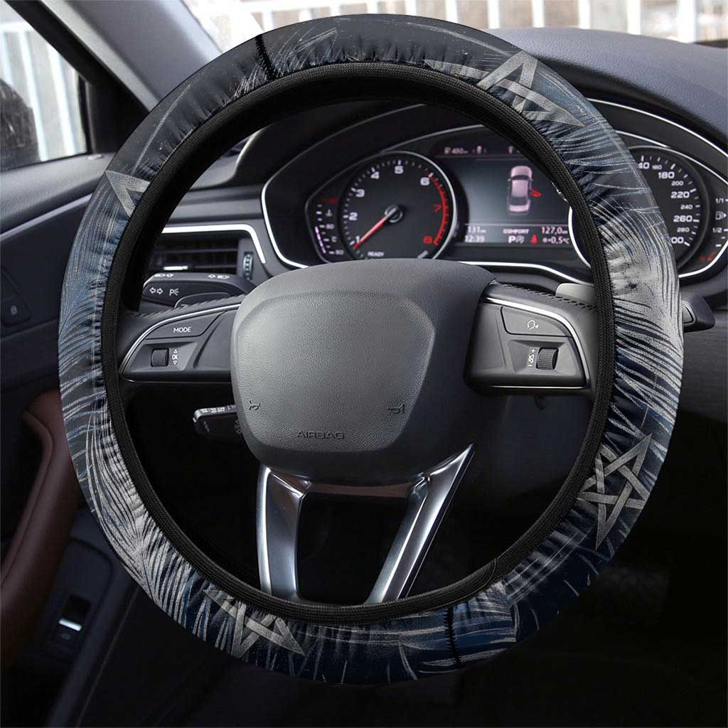 Khonsu Steering Wheel Cover Ancient Egyptian Dark Feather Pattern, Moonlit Raven Symbol, and Eye Lotus - African Pride