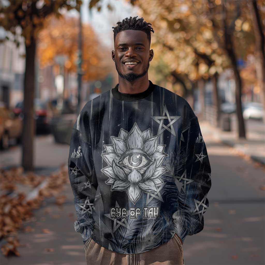 Khonsu Sweatshirt Ancient Egyptian Dark Feather Pattern, Moonlit Raven Symbol, and Eye Lotus - African Pride