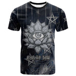 Khonsu T shirt Ancient Egyptian Dark Feather Pattern, Moonlit Raven Symbol, and Eye Lotus - African Pride