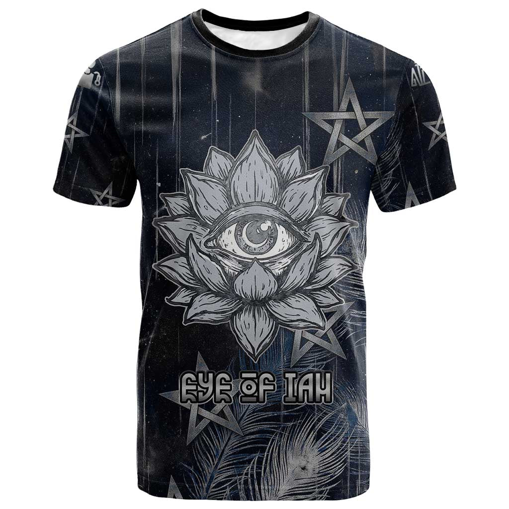 Khonsu T shirt Ancient Egyptian Dark Feather Pattern, Moonlit Raven Symbol, and Eye Lotus - African Pride