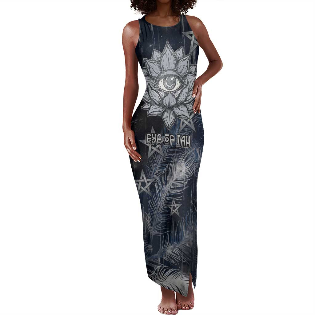 Khonsu Tank Maxi Dress Ancient Egyptian Dark Feather Pattern, Moonlit Raven Symbol, and Eye Lotus - African Pride
