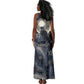 Khonsu Tank Maxi Dress Ancient Egyptian Dark Feather Pattern, Moonlit Raven Symbol, and Eye Lotus - African Pride