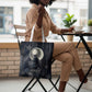 Khonsu Tote Bag Ancient Egyptian Dark Feather Pattern, Moonlit Raven Symbol, and Eye Lotus - African Pride