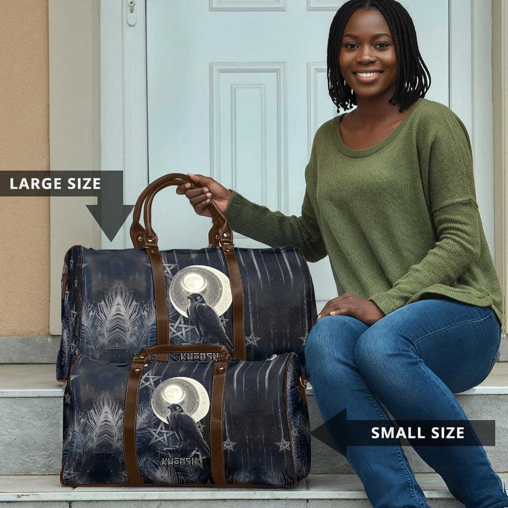 Khonsu Travel Bag Ancient Egyptian Dark Feather Pattern, Moonlit Raven Symbol, and Eye Lotus - African Pride