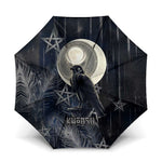 Khonsu Umbrella Ancient Egyptian Dark Feather Pattern, Moonlit Raven Symbol, and Eye Lotus - African Pride