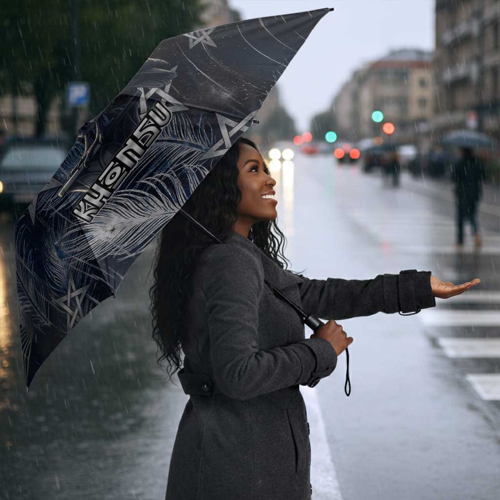 Khonsu Umbrella Ancient Egyptian Dark Feather Pattern, Moonlit Raven Symbol, and Eye Lotus - African Pride