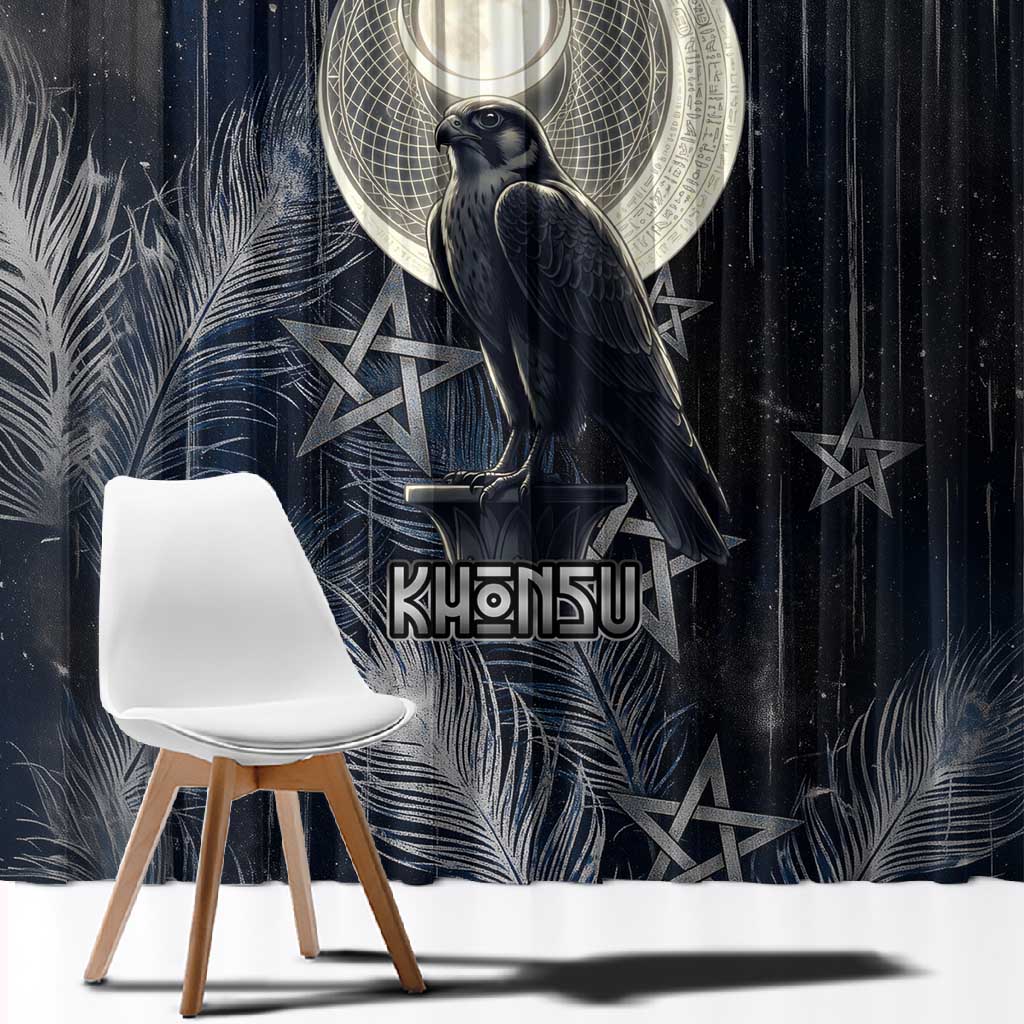 Khonsu Window Curtain Ancient Egyptian Dark Feather Pattern, Moonlit Raven Symbol, and Eye Lotus - African Pride