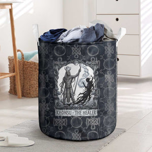 Khonsu Ancient Egyptian Laundry Basket with Dark Celtic Knot Pattern, Baboon Guardian Symbol, and Moon Healer Motif - African Pride