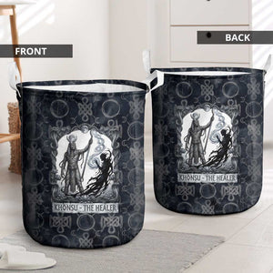 Khonsu Ancient Egyptian Laundry Basket with Dark Celtic Knot Pattern, Baboon Guardian Symbol, and Moon Healer Motif - African Pride