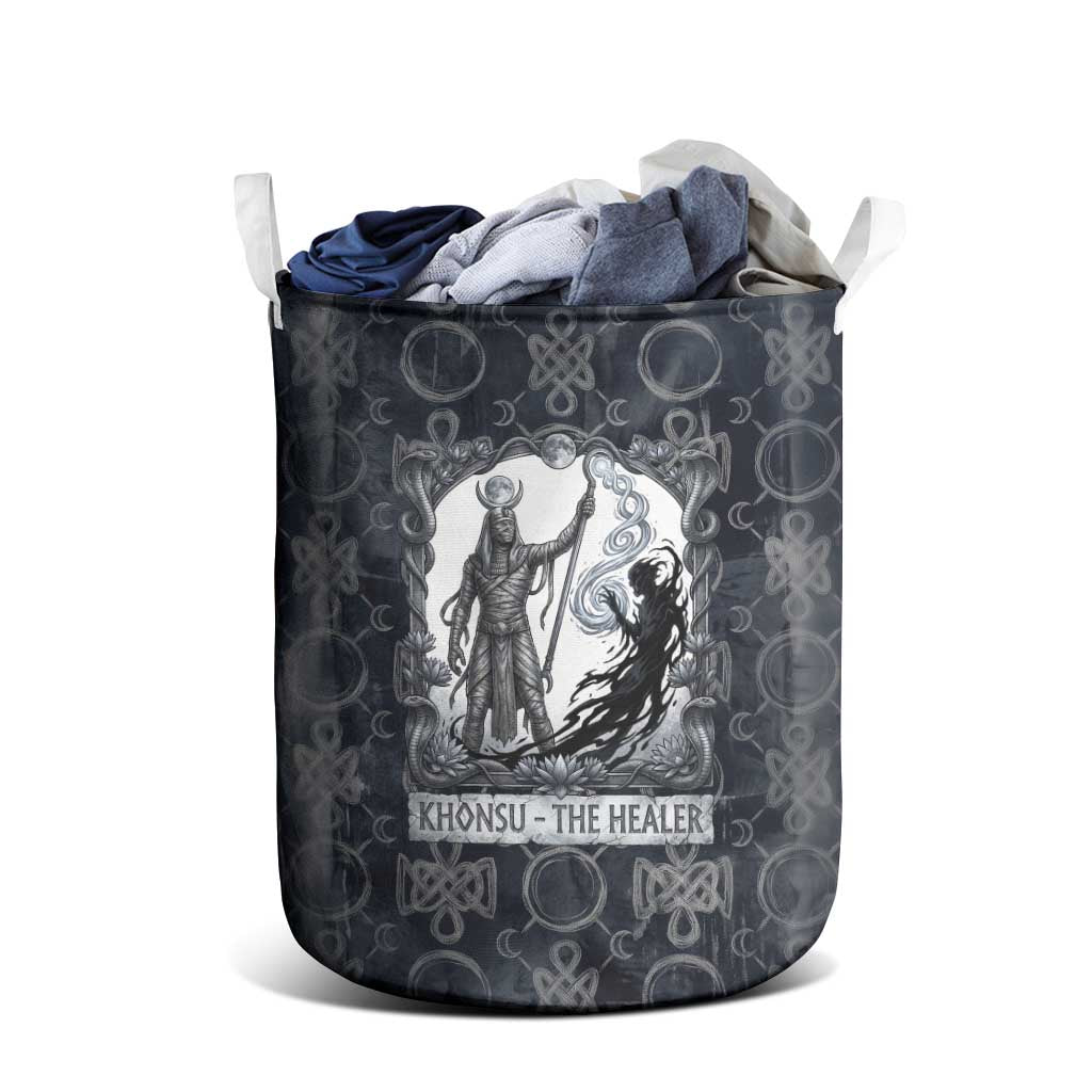 Khonsu Ancient Egyptian Laundry Basket with Dark Celtic Knot Pattern, Baboon Guardian Symbol, and Moon Healer Motif - African Pride
