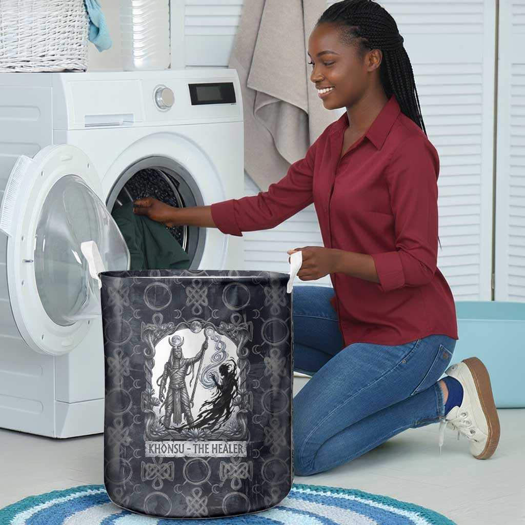 Khonsu Ancient Egyptian Laundry Basket with Dark Celtic Knot Pattern, Baboon Guardian Symbol, and Moon Healer Motif - African Pride