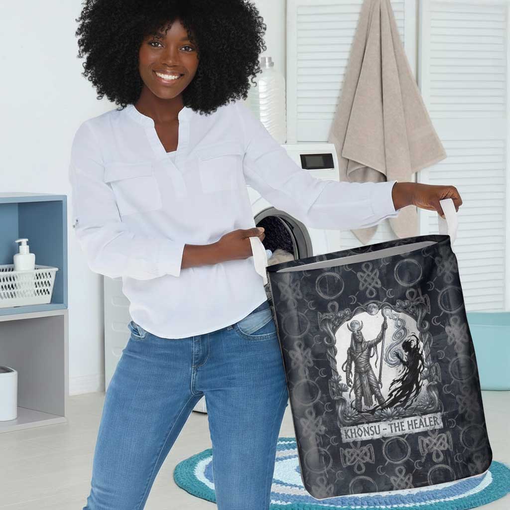 Khonsu Ancient Egyptian Laundry Basket with Dark Celtic Knot Pattern, Baboon Guardian Symbol, and Moon Healer Motif - African Pride