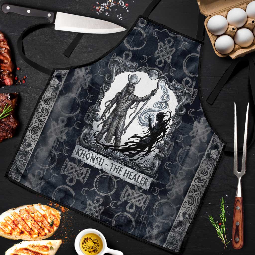 Khonsu Ancient Egyptian Apron with Dark Celtic Knot Pattern, Baboon Guardian Symbol, and Moon Healer Motif - African Pride