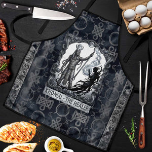 Khonsu Ancient Egyptian Apron with Dark Celtic Knot Pattern, Baboon Guardian Symbol, and Moon Healer Motif - African Pride