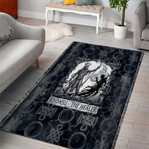 Khonsu Ancient Egyptian Area Rug with Dark Celtic Knot Pattern, Baboon Guardian Symbol, and Moon Healer Motif - African Pride
