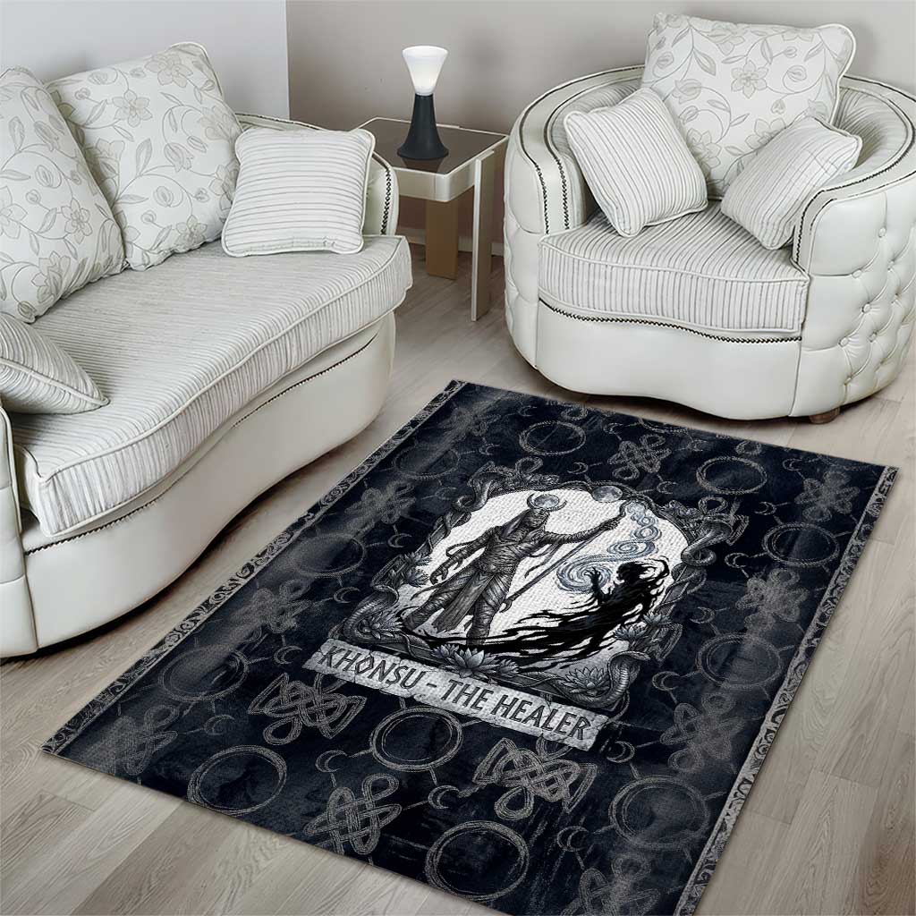 Khonsu Ancient Egyptian Area Rug with Dark Celtic Knot Pattern, Baboon Guardian Symbol, and Moon Healer Motif - African Pride