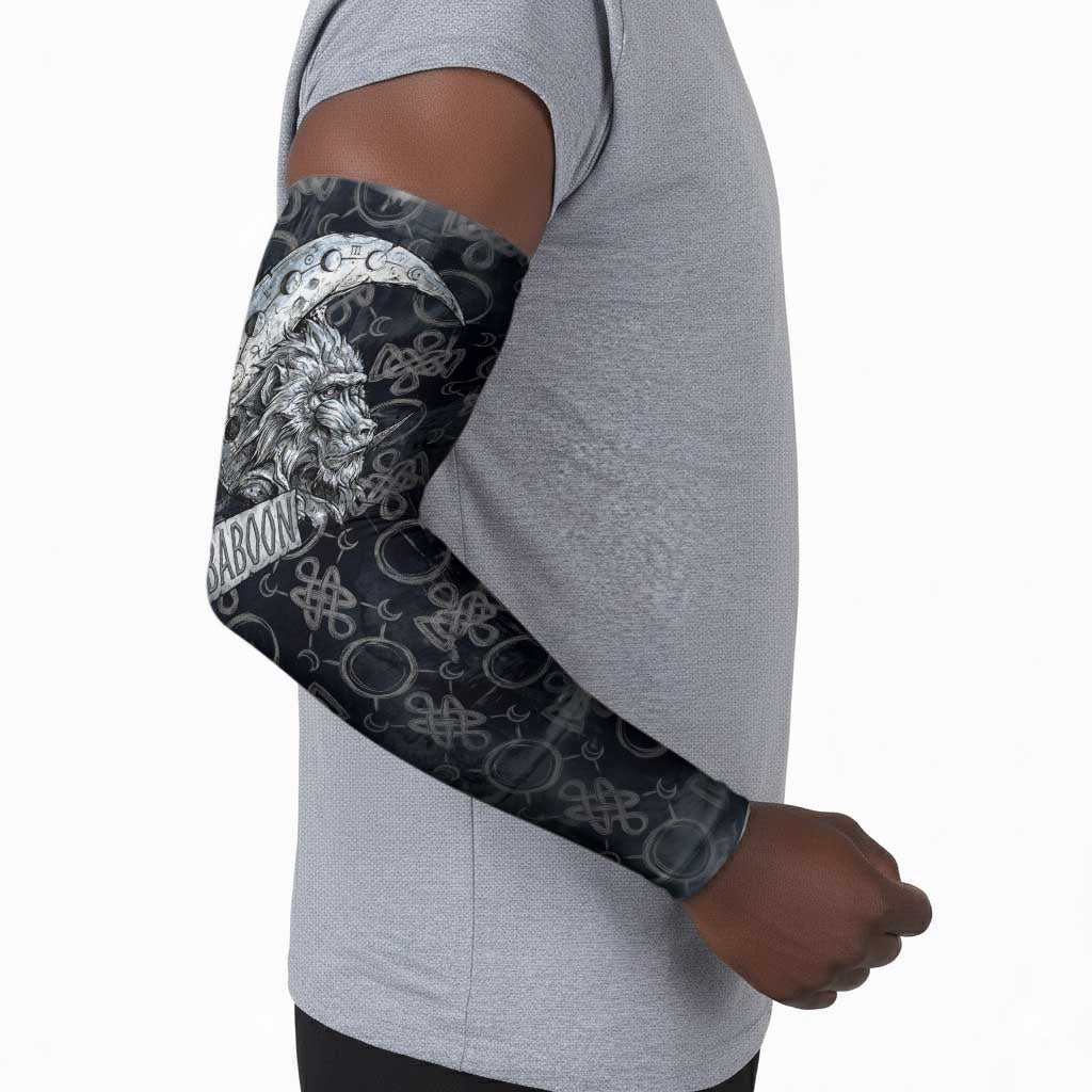 Khonsu Ancient Egyptian Arm Sleeves with Dark Celtic Knot Pattern, Baboon Guardian Symbol, and Moon Healer Motif - African Pride