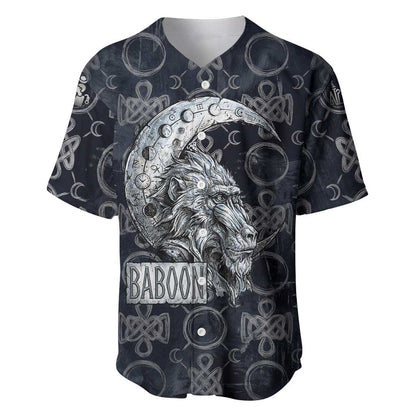 Khonsu Ancient Egyptian Baseball Jersey with Dark Celtic Knot Pattern, Baboon Guardian Symbol, and Moon Healer Motif - African Pride