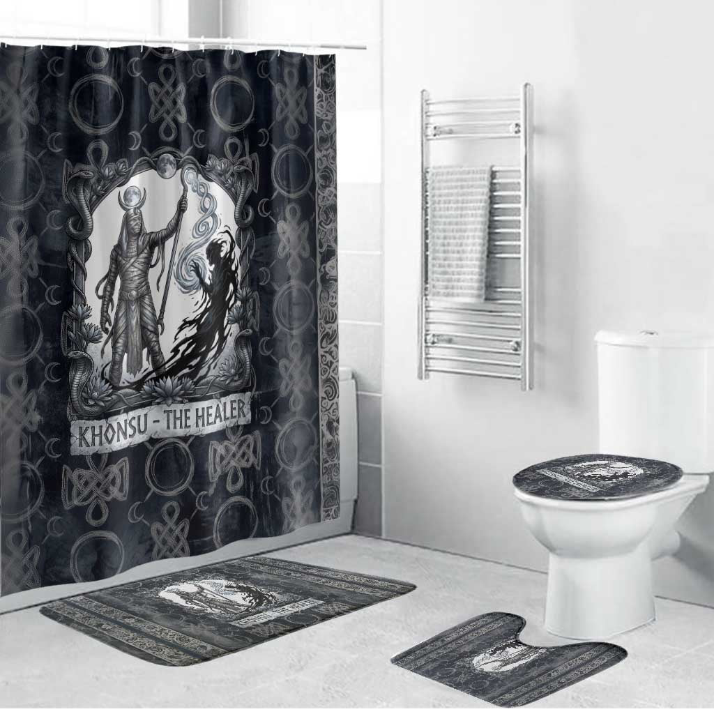Khonsu Ancient Egyptian Bathroom Set with Dark Celtic Knot Pattern, Baboon Guardian Symbol, and Moon Healer Motif - African Pride