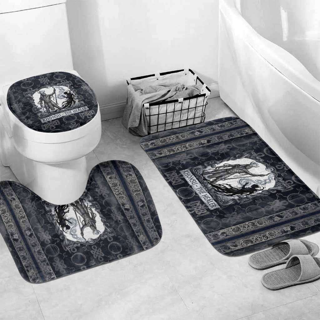 Khonsu Ancient Egyptian Bathroom Set with Dark Celtic Knot Pattern, Baboon Guardian Symbol, and Moon Healer Motif - African Pride