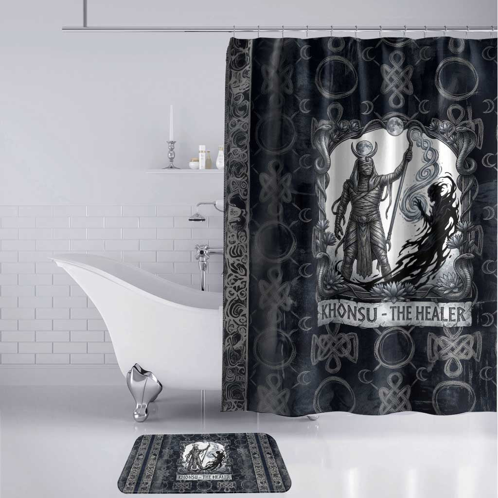 Khonsu Ancient Egyptian Bathroom Set with Dark Celtic Knot Pattern, Baboon Guardian Symbol, and Moon Healer Motif - African Pride