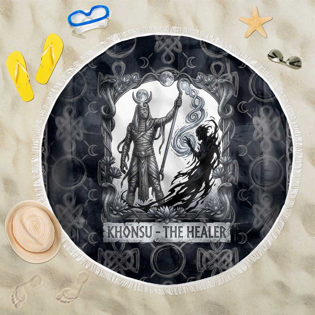 Khonsu Ancient Egyptian Beach Blanket with Dark Celtic Knot Pattern, Baboon Guardian Symbol, and Moon Healer Motif - African Pride