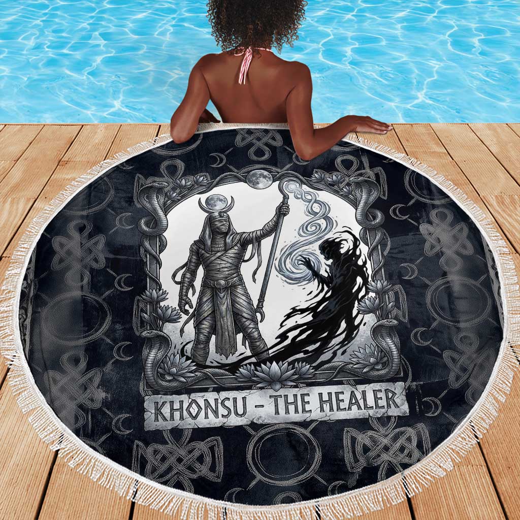 Khonsu Ancient Egyptian Beach Blanket with Dark Celtic Knot Pattern, Baboon Guardian Symbol, and Moon Healer Motif - African Pride