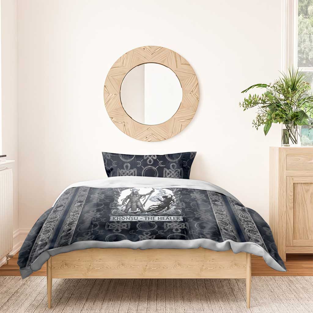 Khonsu Ancient Egyptian Bedding Set with Dark Celtic Knot Pattern, Baboon Guardian Symbol, and Moon Healer Motif - African Pride