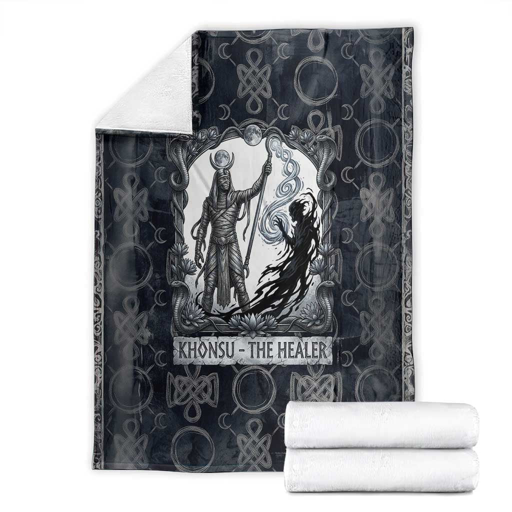 Khonsu Ancient Egyptian Blanket with Dark Celtic Knot Pattern, Baboon Guardian Symbol, and Moon Healer Motif - African Pride