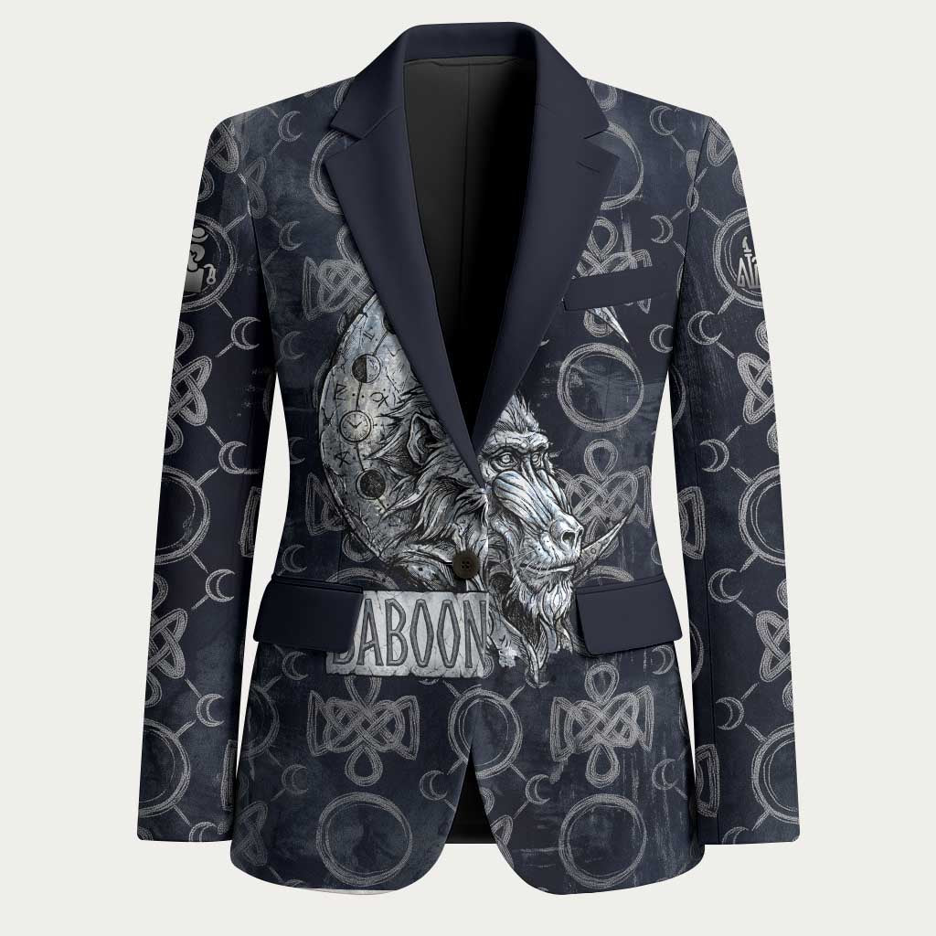 Khonsu Ancient Egyptian Blazer with Dark Celtic Knot Pattern, Baboon Guardian Symbol, and Moon Healer Motif - African Pride