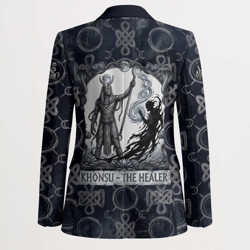Khonsu Ancient Egyptian Blazer with Dark Celtic Knot Pattern, Baboon Guardian Symbol, and Moon Healer Motif - African Pride